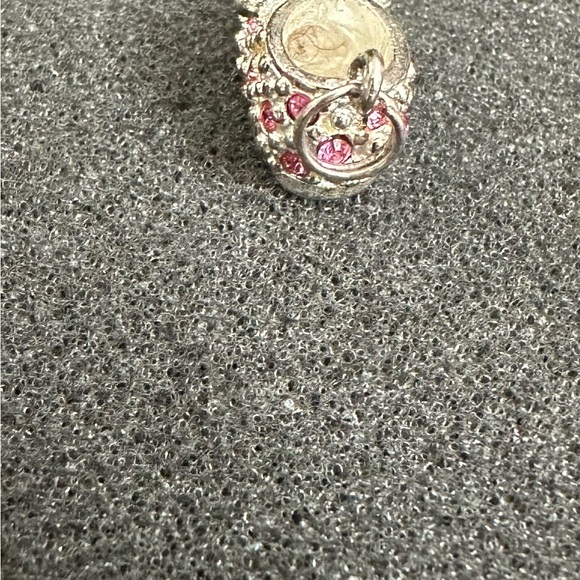 Sterling Silver Baby Shoe Charm. Textured & Adorned with Pink Crystals. - Picture 4 of 4